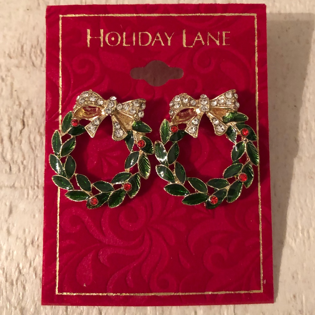 Christmas Holiday Lane Wreath Earrings Wreath Earrings 13$